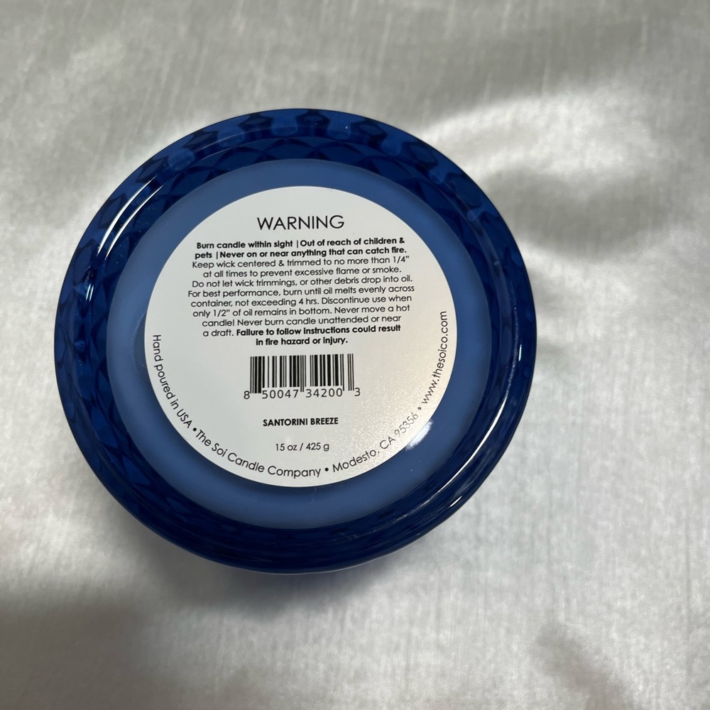 SOi Co Santorini Breeze Shimmer Candle Blue Diamond Cut Glass. Elegant! - Picture 5 of 5